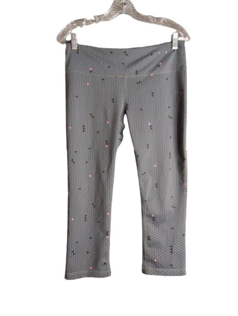 GapFit G Fast Capri Leggings Charcoal Pink Black Triangle Print Size Medium